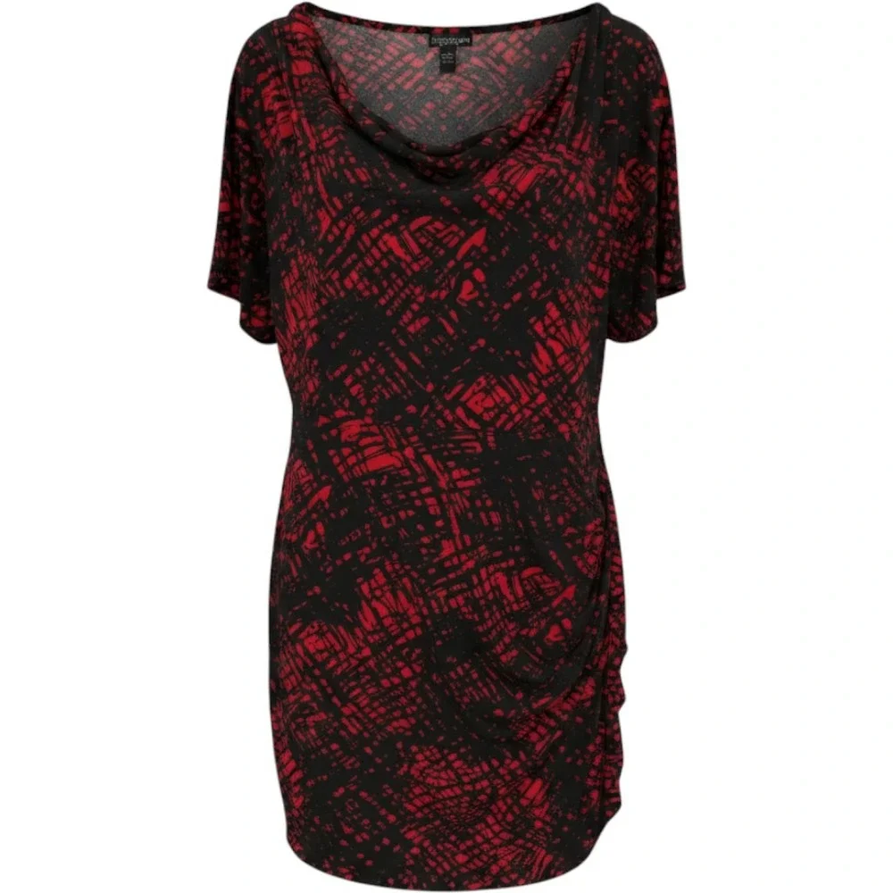 Lane Bryant Red Black Abstract Cowl Neck Sheath Office Dress Plus Sz 18/20
